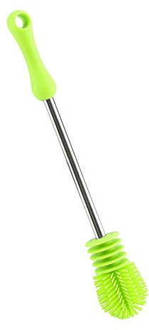 Rotary Silicone Bottle Brush with Anti-slip Handle for Cleaning Sports Water Bottles, Glassware, Tumblers, Wine Glasses, Long Neck Dishes, and Kitchen Scrubbing (Green)