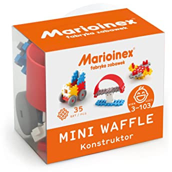 Marioinex Mini Waffle Constructor 35 Elemente Blau - Waffelbausteine Kinder - Sensorik Spielzeug - Steckbausteine Kinder - Waffelblöcke Bausteine - Konstruktionsspielzeug - Montessori Bausteine