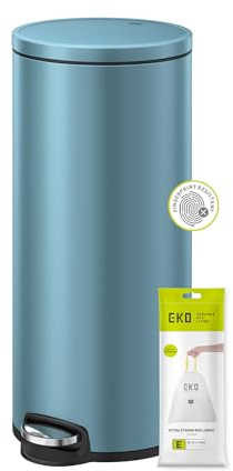 EKO Eva Kitchen Bin 30 Litres, Pedal Rubbish Bin with Removable Inner Bucket, Soft Close Lid, Perfect for Kitchen & Home, Titanium Blue