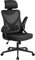 Yaheetech Bürostuhl Ergonomisch, Schreibtischstuhl mit Hochklappbaren Armlehnen, Drehstuhl mit Rückenlehne und Verstellbarer Kopfstütze, Chefsessel Wippfunktion, bis 136 kg Belastbar Schwarz