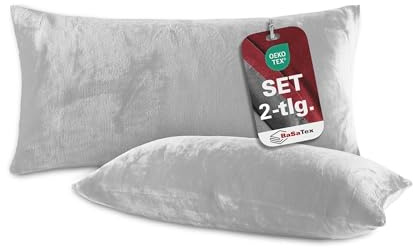 BaSaTex Plüsch Kissenbezug, 2er Pack, 40x80 cm, Grau | Winter Plüsch, Kuschelig Weich, Öko_Tex Zertifiziert, Cashmere-Touch