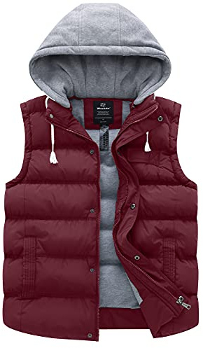 Wantdo Chalecos de Pluma Antiviento Chaleco de Algodón Invierno Abrigos sin Manga Cremallera Chaleco Cálido para Exteriores Mujer Rojo Vino 3X-Large