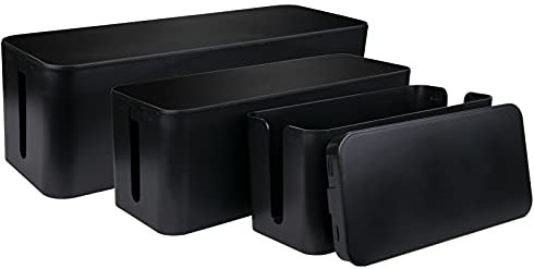 Suwimut Set of 3 Cable Management Box, 3 Size Cord Hider Box Cable Organizer Box to Cover and Hide Surge Protector, Power Strips, Cords from TVs Computers on Desk or Floor - Black