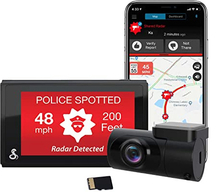 Cobra Smart Dashcam Autokamera + hinten Kamera QHD+ Video 1600P Auflösung, Sprachsteuerung, integriertes WiFi & GPS, 16GB SD Karte, 3 Display, gemeinsame Alarme, Notfall MayDay, Drive Smarter App