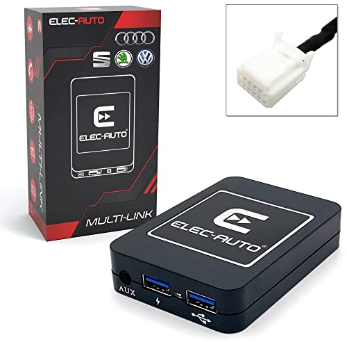 Interface Bluetooth - USB MP3 - Auxiliaire compatible avec les véhicules de marque AUDI, SEAT, SKODA, VOLKSWAGEN avec PRISE QUADLOCK | Kit Mains Libres Streaming Audio | Chargeur | Prise jack