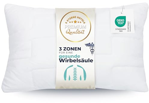 ZOLLNER Deluxe Kissen - 3-Zonen Kopfkissen - Made in Europe – Polyester - waschbar bis 95°C - 50x80 cm - Hotelqualität - Oeko Tex® Zertifiziert