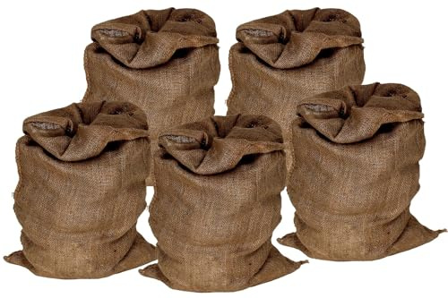 NAJDER Lot de 5 Sacs Toile de Jute 50 x 85 cm Capacité 25 kg, Sac de Jute Naturelle, Sac Pomme de Terre Grand Format pour Bricolage, Décoration, Jardin