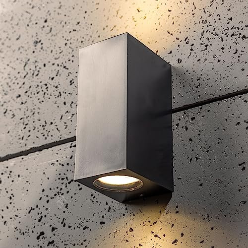 CGC Lighting Black Up Down Wall Light Rectangular Square Outdoor Garden Indoor Weatherproof Corrosion Resistant Outside Door Patio Terrace Lamp Rust Proof Coastal Exterior (Double Spotlight)