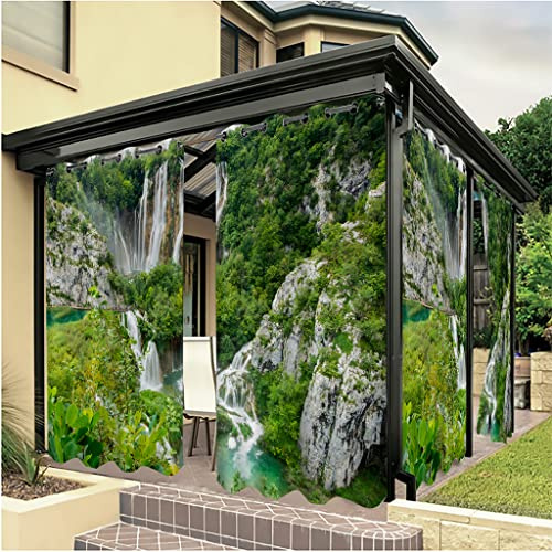 Linfye 2022 Das Neue 2 Stück Outdoor Vorhang Wetterfest 132x213cm GrüNe Berge Und GrüNe GewäSser 3D gedruckt Outdoor Verdunkelungsvorhänge mit Ösen Wasserdicht Sichtschutz Sonnenschutz für Terrasse