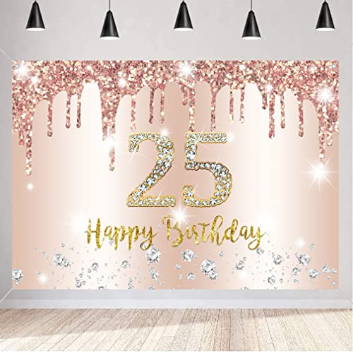 25. Geburtstag Deko Frauen, Dekoration Roségold Glitzerflecken Stoff Schild Plakat, 25. Geburtstag Hintergrund Banner Frau 25 Geburtstagsfeier Deko
