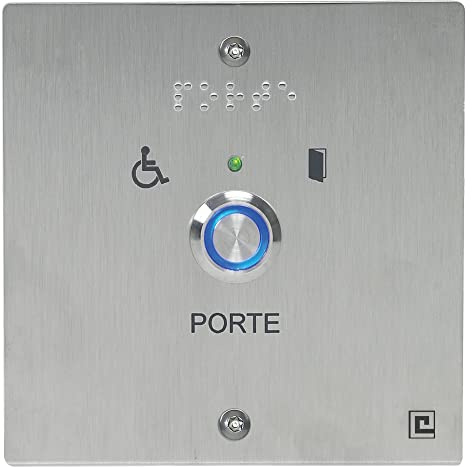 Bouton poussoir NO/NF sur plaque inox 80x80mm loi PMR avec 2 vis anti-vandales - HERACLES - PL80NFLH