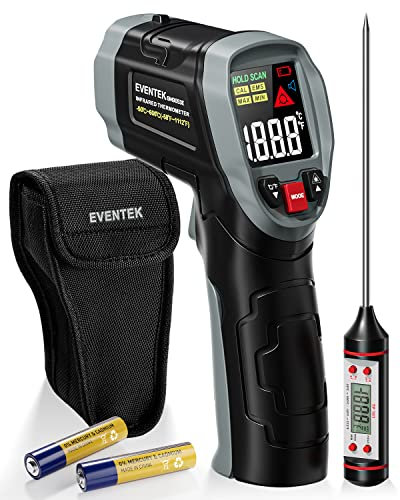 Eventek Infrared Thermometer Gun, [3 in 1] -58℉～1112℉(-50℃～600℃) Non-Contact Digital Laser Temperature for Cooking/Pizza Oven/Grill/Engine with Adjustable Emissivity, Meat Thermometer & Bag Included