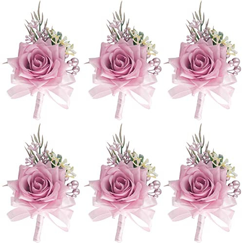 URFEDA 6 Stück Boutonniere Hochzeit Rose Gästeanstecker Hochzeit Handgelenksblume Zubehör Künstliche Ansteckblume Bräutigam Hochzeitsanstecker mit Clip für Braut Brautjungfer Gäste Herren Damen Party