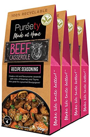 Pureety | GLUTEN FREE Beef Casserole Recipe Seasoning | Restaurant quality meals made at home | One pack serves four | x 4 packs
