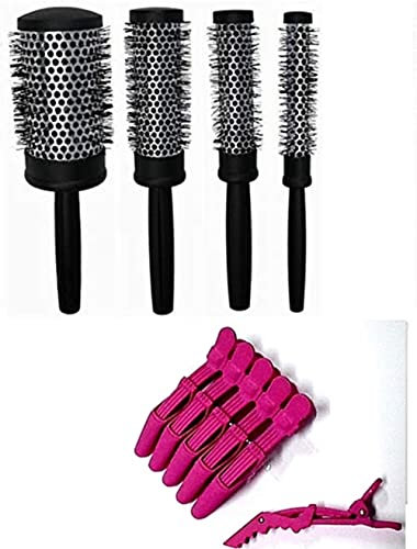 HF Profi-Rundbürsten-Set - Föhnbürsten (4 - incl. Shark-Clips pink)