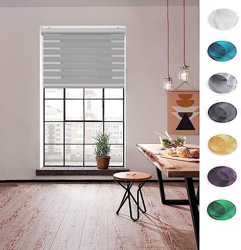 Lamellenvorhang 85 x 200 cm Doppelter Stoff, durchscheinend Jalousie Innenjalousie Inkl. Aller Montage-Teile für Fenster oder Tür, Badezimmer, Hellgrau