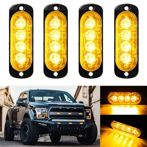 DREAMIZER 12V/24V Luci di avvertimento d'emergenza, 4 Pezzi 4 LEDs Luci stroboscopiche per auto, Lampeggiante per auto con 18 modalità lampeggianti, per Rimorchi Camion ATV UTV Pickup Truck Vehicles