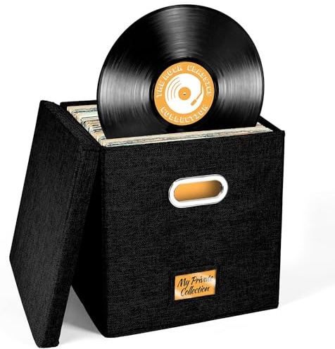 Vinyl-Schallplatten-Aufbewahrungsbox für bis zu 50+ 12-Zoll-Alben, Schallplattenkiste, LP-Album-Aufbewahrung, Stoff-Aufbewahrungsboxen mit Deckel für Umzug, Büro, Schrank, Heim-Organizer, 33 x 33 x 33