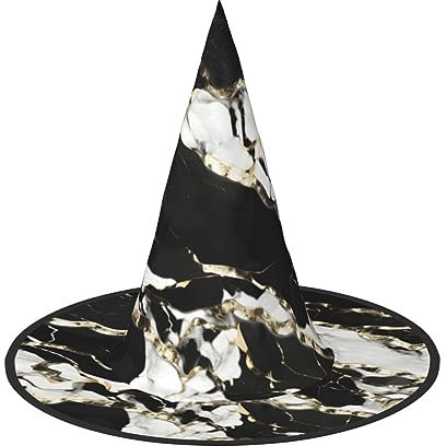 ZISHAK Schwarzer und weißer Marmor-Textur, trendiger Halloween-Hexenhut für Damen – ultimativer Partyhut für das beste Halloween-Kostüm-Ensemble