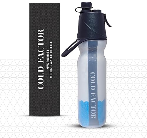 COLD FACTOR Insulated Water Bottle with Cooling Spray – Refillable Sport Bottle for Gym, Cycling, Fitness, and Outdoor Sports, Bike BPA Free, Reusable Design for Training and Travel, 20oz Blue/White