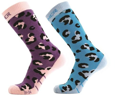 SINNER Kinder-Socken für Kinder, Motiv: Ski-Socken, Doppelpack – Violett/Blau – 23 – 26