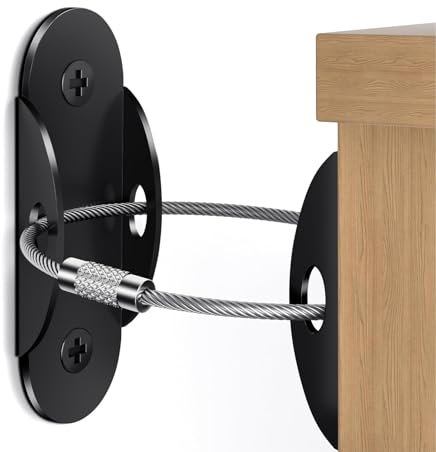 Irikdescia 4 Paar Möbel Wandanker, mit Schraube, Gummistopfen, FestInstallation, Kippsicherung Möbel Anker aus Metallmaterial, Sichere Möbel, zum Schutz von Kindern (Schwarz)