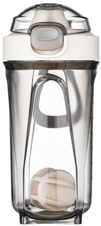 Mecmbj Shaker Proteinas, Botella Coctelera de 500 ml con Bola Batidora, Shaker Bottle, Vaso Mezclador Proteinas con Asa para Batidos Cremosos en Polvo (Blanco)