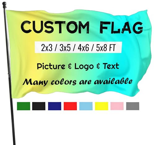 Custom Flag with Eyelets Personalised Photo Flags 3ftx2ft / 5ftx3ft / 6ftx4ft / 8ftx5ft, Customised Banner Sign with Print Picture/Logo/Text, Design Your Own Flags for Festival Team Garden Birthday