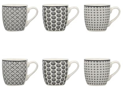 NOVASTYL - Lot 6 tasse café graphik 18cl en porcelaine 3 décors assortis - 2414132