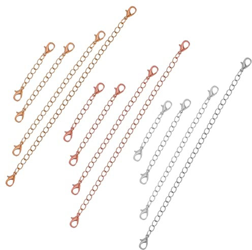 STOBOK 12 Pcs Necklace Extender, Extension Chain Jewelry Extenders with Lobster Claw Clasp, 2/3/4/6 Chain Extension for Necklaces Chokers Braclets Anklets for Women