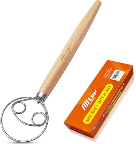 ALLTOP Danish Dough Whisk - Ultimate Dutch Mixer Hand Utensil with Stainless Steel Dough Hook - Essential Sourdough Stirring Stick for Perfect Bread Making Tool
