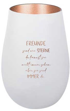 Der-Porzellan-Laden Windlicht mit Gravur Freunde sind wie Sterne Weiß | Bronze Teelichthalter aus Glas mit Spruch Tischdeko modern