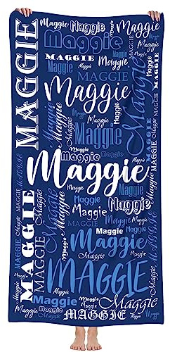 Jodimitty Strandtuch Personalisiert Name Mikrofaser/Polyester Baumwolle Strandtuch Sandfrei Schnelltrocknend Leicht, Alle Text Muster Strandhandtuch, 60x120cm/76x152cm/90x180cm (Dunkelblau)