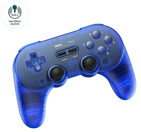 AKNES 8Bitdo Pro 2 Bluetooth Controller, Hall Effect Joystick Update, Gaming Controller Compatible with Switch 2, Switch, Apple, Windows, Steam Deck, Android and Raspberry Pi (Blue)