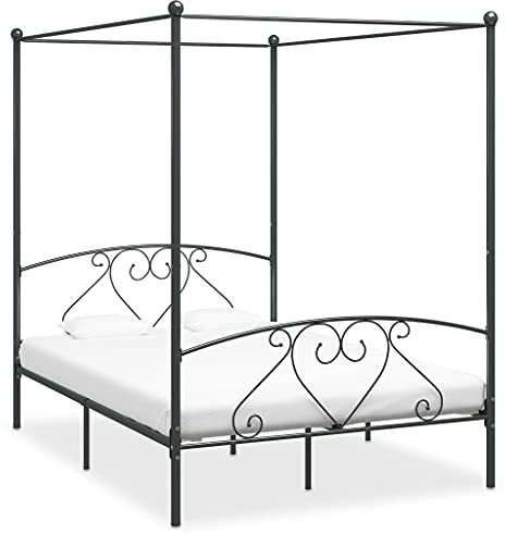 Willood Himmelbett-Gestell Bett Bettgestell Einzelbett Metallbett Bettrahmen Lattenrost Schlafzimmerbett Schlafzimmermöbel Ehebett Grau Metall 160 x 200 cm