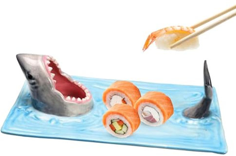 jopiuieo Shark Sushi Plate, Ceramic Sushi Plate Shark Shape Porcelain, Rectangle Cheese Board Dining Table Kitchen, Handmade Ceramic Sushi Platter Sushi Restaurant Plate for Sushi Enthusiasts