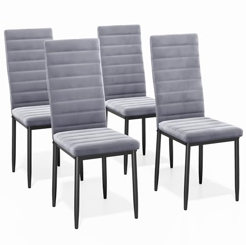 Bealife Set di 4 Sedie da Pranzo, Set di Sedie da Sala da Pranzo per Cucina, Sala da Pranzo, Sedia da Pranzo con Schienale Alto in Velluto (Grigio - Velluto, Set da 4)
