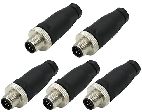 5 Stücke M12 5 poliger Stecker Rundsteckverbinder, vor Ort montiert mit 12mm verdrahtetem Sensor, industrieller Rundstecker IP67 ungeschirmter A Code gerader Stecker 125V 4A