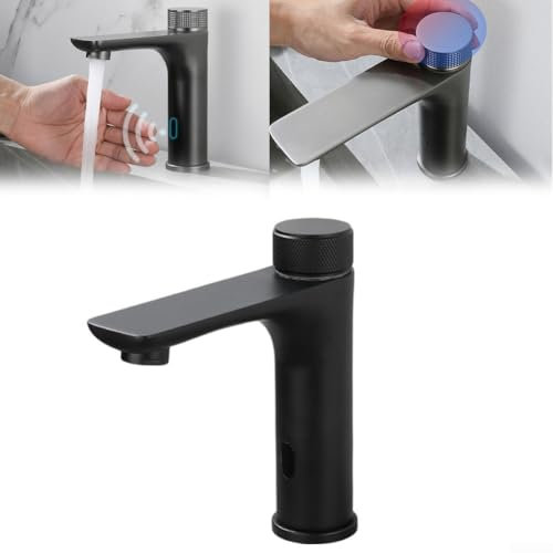 Infrared Sensor Basin Mixer Tap, Automatic Basin Tap, Faucet Bathroom Sensor, 304 Stainless Steel, Touchless Tap For Bathroom(Black)