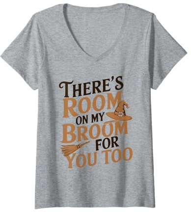 Womens Funny Teacher Halloween There's Room on My Broom Costume V-Neck T-Shirt