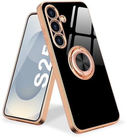 Urarssa för Samsung fodral ringhållare 360 graders rotation finger magnetiskt bilstativ stötsäkert telefonfodral skydd för Samsung Galaxy S25-svart