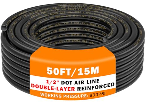 CheeMuii 50 FT 1/2 Double Layer DOT Air Line Premium PA12 Nylon 1/2 Pneumatic Tubing SAE J844 DOT Air Hose 15 Meter 1/2 Inch OD Pneumatic Air Tubing Pipe Hose Line