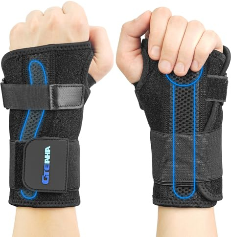 GTEAHA Wrist Support Brace with Metal Splint - Ideal for Carpal Tunnel, Arthritis, Tendonitis, Sprains, Sports Protect Wrist Splint with Soft Pad, Hand Support for Men and Women (Left Hand, S/M)