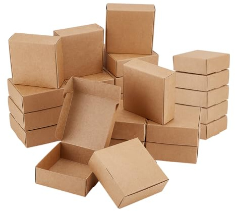 OLYCRAFT 50 Stück Kleine Kartons 9.5x9.5x3.5cm Braune Geschenkbox Aus Wellpappe Quadratische Schmuckbox Aus Kraftpapier Zum Verpacken von Geschenken Und Kleinen Gegenständen