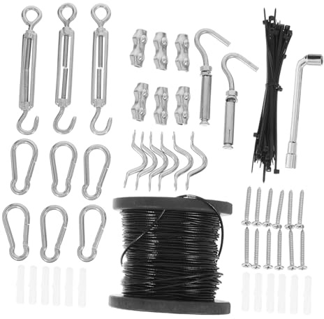 Mikikit 1set Stainless Steel Cable Kit Hanging for Outdoor String Lights Tensioners and Spring Hooks for Patio Decorations and Landscaping Projects