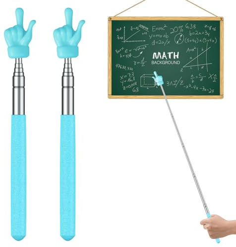 Uniclife 2 Piezas Puntero de Dedo Telescópico para Profesores Mini Puntero de Dedo Retráctil y Varilla de Puntero de Dedo para Aulas Escolares, Puntero de Mano Extensible, Hasta 55 cm, Azul Claro