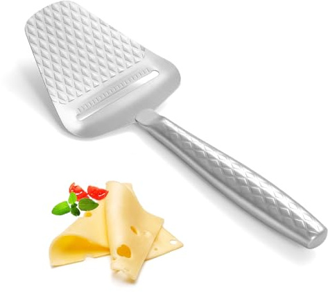 Stainless Steel Cheese Slicer – Effortless Slicing for All Cheeses – Premium Handheld Cheese Cutter – Cheese Plane for Block Cheese – Quilted Pattern Reduces Resistance, Non-Stick & Ergonomic Grip