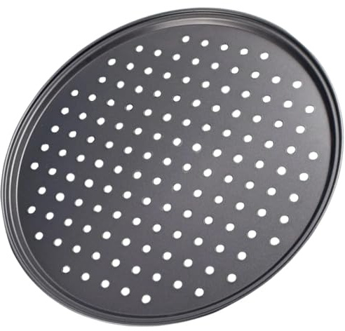 Mikikit Negra Bandeja de Pizza Perforada Redonda de Acero al Carbono