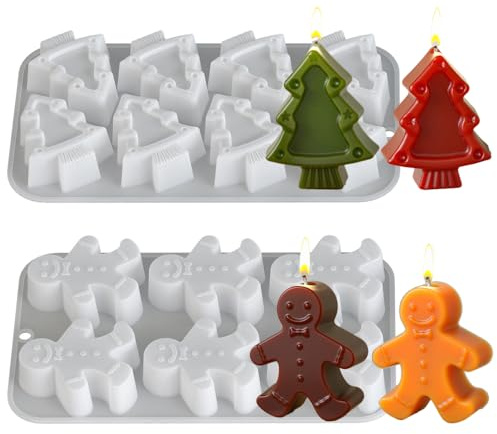 Junhui Weihnachtsbaum Kerzen Silikonformen, 2 Stück DIY Silikonform Kerzen-Gießen Formen, 3D Weihnachts Kerzengießformen Epoxy-Formen für Duftkerze, Weihnachtsgeschenke