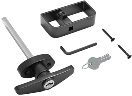 FONDOTIN 1 ensemble Verrou T Zinc pour Porte Coulissante de Grange avec Poignée et Clé Système de Verrouillage Robuste et Élégant pour Porte de Garage